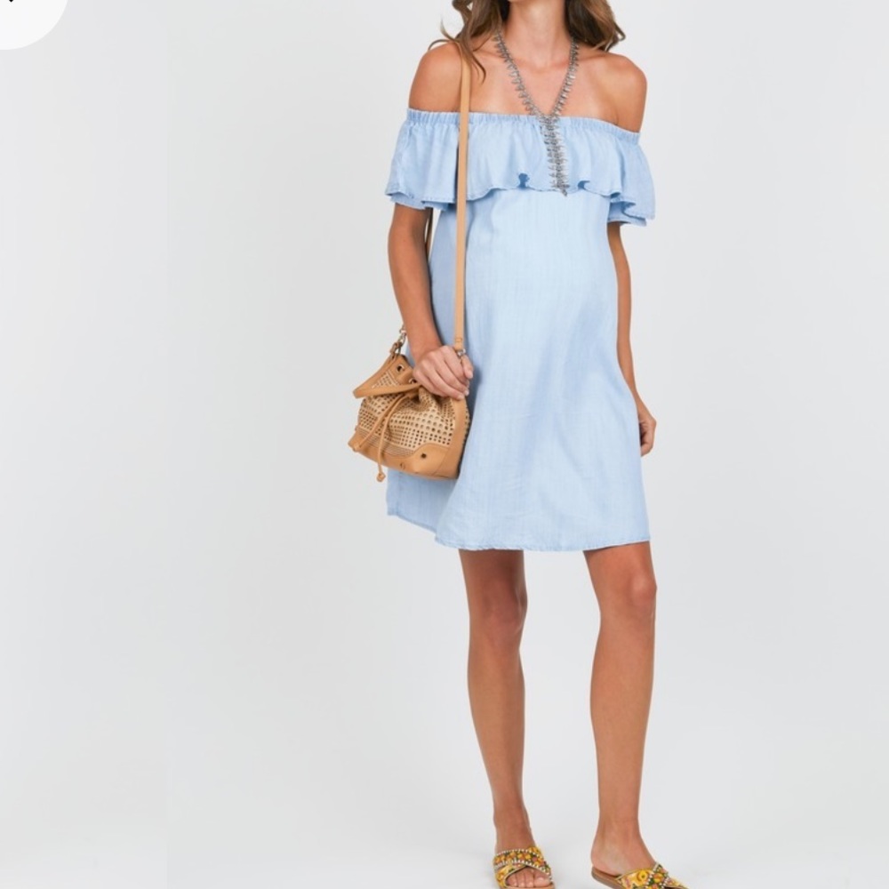 Octavia Chambray Off Shoulder Maternity Dress